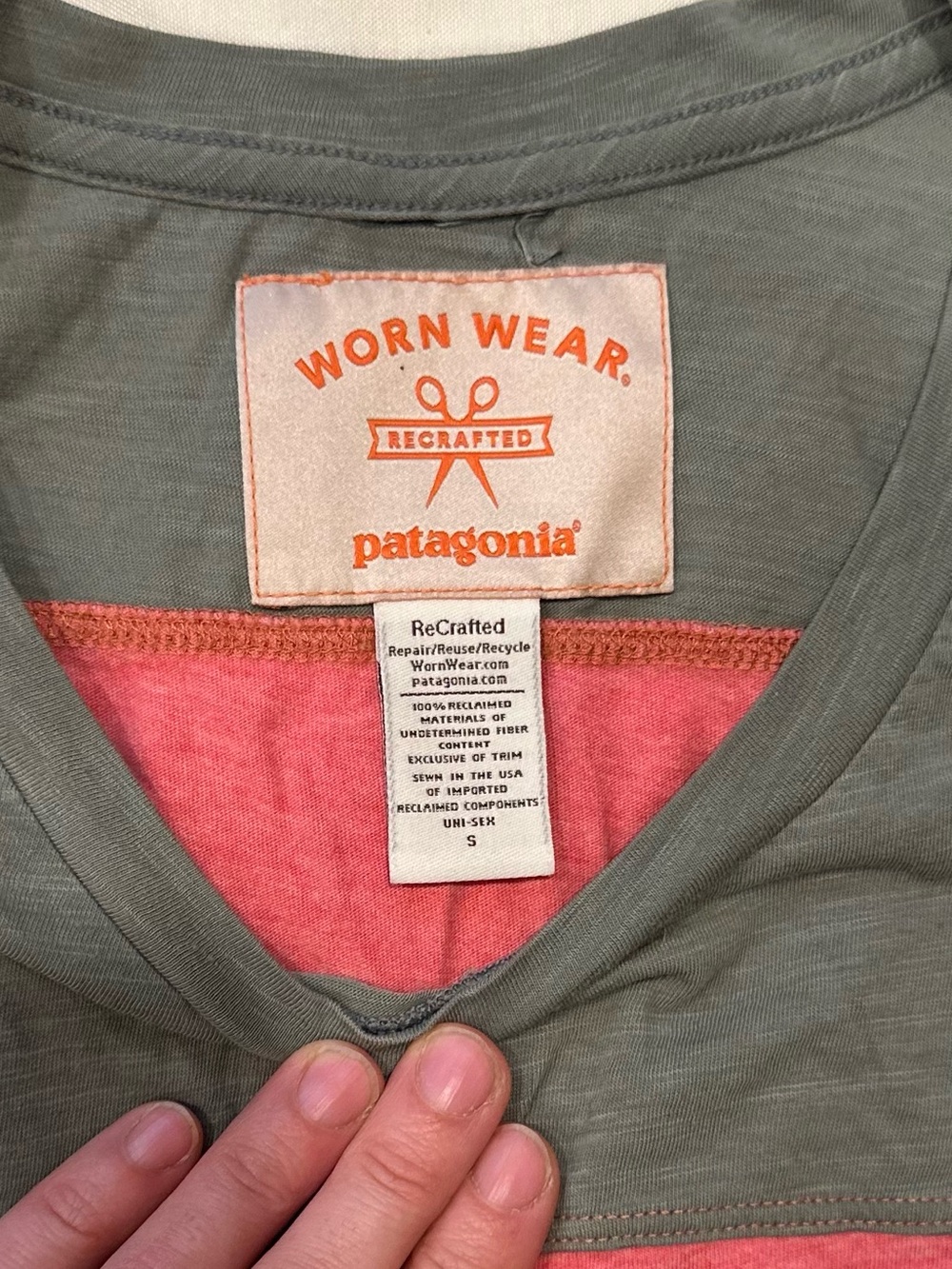 Patagonia Wornwear Women’s Multi-Color Striped Patchwork Tee - Picture 2 of 3
